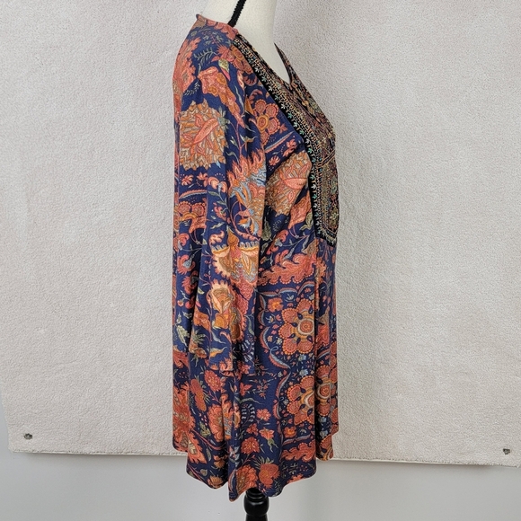 Soft Surroundings Vivian Boho Beaded Embroidered Paisley Tunic Top Sz M - Picture 5 of 12